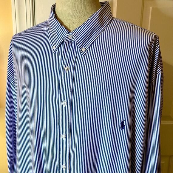 Lot of 2 Men's Ralph Lauren Blue & Stripe Performance Button Down Shirts Sz 4XLT - Picture 3 of 5
